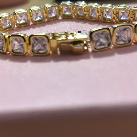 Adina Eden Cubic Zirconia Princess Bezel Tennis Bracelet in 14k Gold Plated Bras - Picture 4 of 4